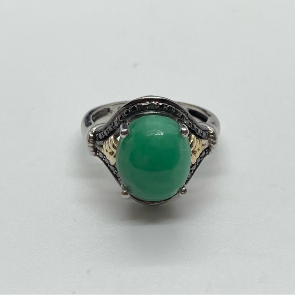 Vintage Jewelry - Vtg Chuck Clemency Sterling Silver Green Jade Gemstone Ring 925 STS | Sz 6.75
